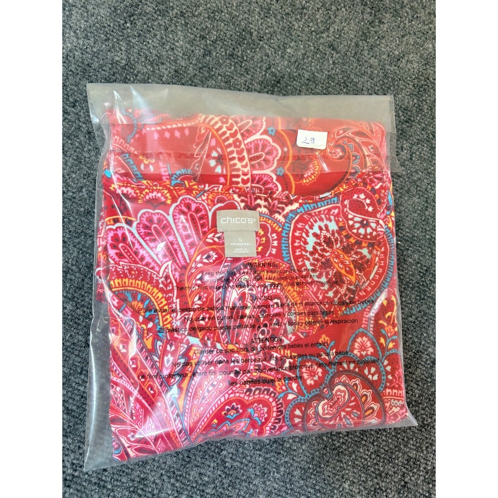 Chico's Tshirt Cotton Blend Red Paisley Crew Neck Cotton Modal Size 4(US 20-XXL) - Picture 7 of 7